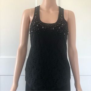 Express Black Beaded Jewel Embellishment Racerback Lace Long Tank Top XS
